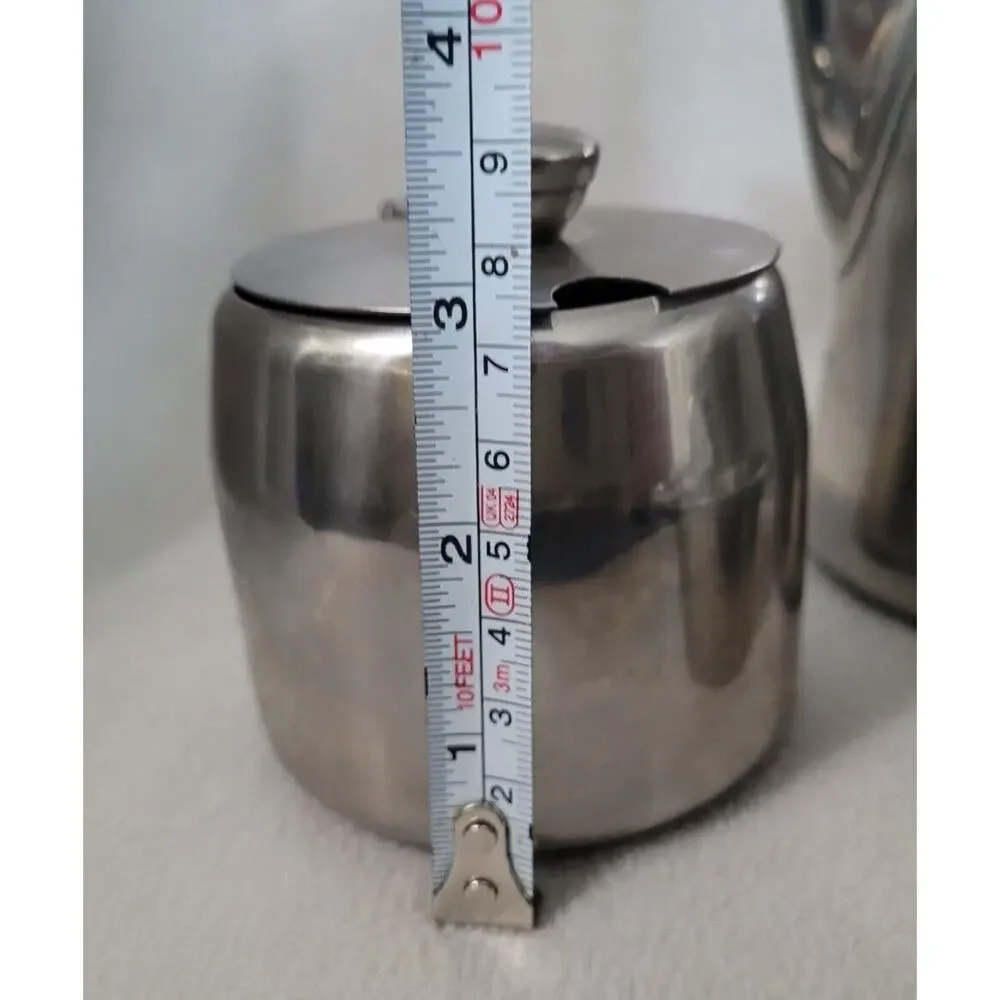 Vtg Sunnex 18-8 Tea Set Stainless Steel Pot Creamer Sugar Bowl Bar Ware